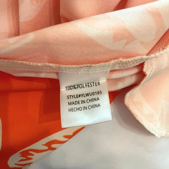 FAERIESTY ORANGE WHITE PRINTED ASYMMETRICAL PALAZZO WIDE LEG FLOWY SUMMER PANTS - Picture 10 of 11